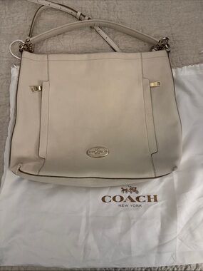 Coach Cream Pebbled Leather Shoulder Bag with Gold Hardware